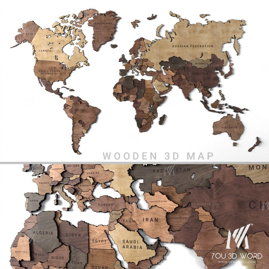 Wooden panel - world map 2
